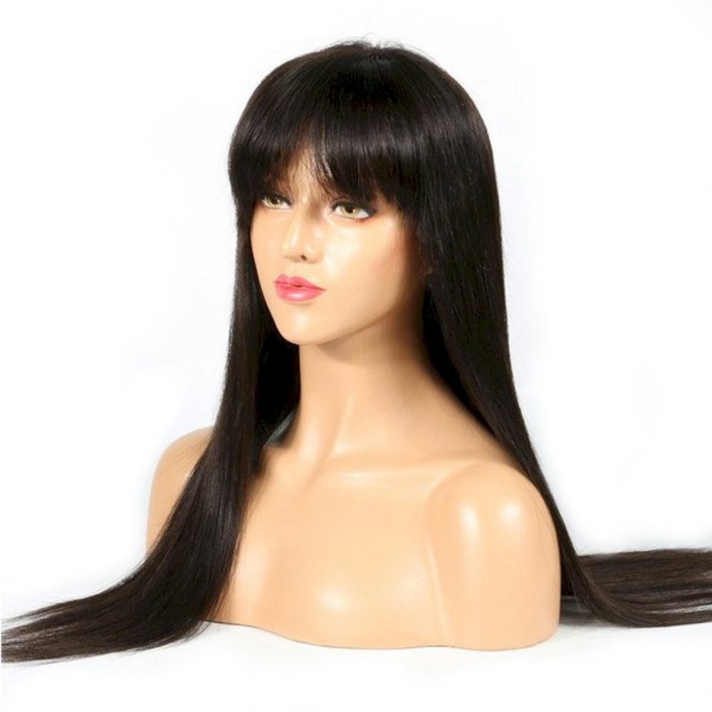 100% Human Hair FULL Lace Wig w/Bangs, 20" inches - Picture 1 of 8